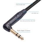 HUAELU 2Pack 1FT Right Angle Audio Cable, Male to Female, 6.35mm TRS Stereo to 1/4 Female Stereo Headphone Guitar Extension Cable Cord for Amplifiers