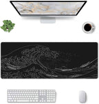 Japanese Sea Wave Large Mouse Pad, Anime Black Gaming, Extended Kanagawa Mat Desk Pad, 3mm Thick Long Non-Slip Rubber Base Mice Pad, 31.5 X 11.8 Inch