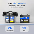 3X 12V 100Ah LiFePO4 Lithium Battery - Group 24, 15000+ Deep Cycles, Built-in 100A BMS, Low-Temp Tech for RV, Solar, Marine, Trolling Motor, Home Energy Storage (3 Pack)