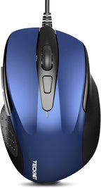 TECKNET USB Wired Mouse, 6-Button Corded Mouse with 4 Adjustable DPI, Optical Computer Mouse with Ergonomic Design and 5FT Cord for Laptop, Chromebook, PC, Desktop, Mac, Notebook-Blue