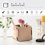 HOMIEAZICOZI 2-Pack Cork Leather Desk Accessories Storage - Pencil Pen Holder - Makeup Brush Holder Organizer - Stylish Addition to Home Decor (Apricot)