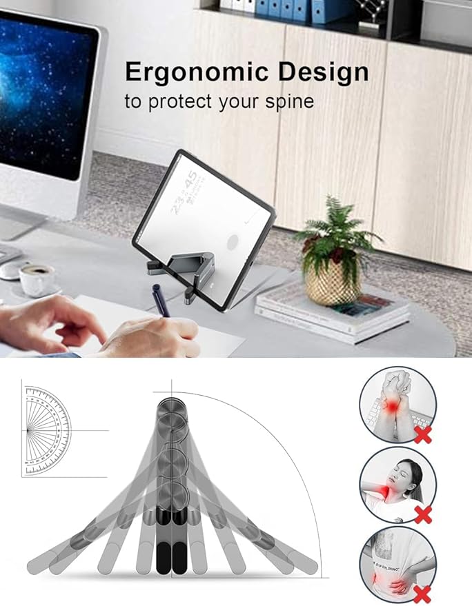 MONEER Cell Phone Stand, Phone Stand for Desk, Foldable & Portable iPhone Stand, Cell Phone Holder Desk Compatible with All Mobile Phone, iPhone, iPad mini, Tablet 4-10.5" (Silver)