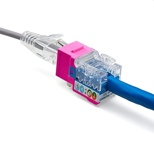 trueCABLE Cat6 Keystone Jack, Unshielded (UTP), 90 Degree Punch-Down, PoE++ (4PPoE) 100W, UL Listed, ETL Verified, ANSI/TIA Certified, Modular RJ45 Female, Pink, 12 Pack