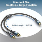 EMK RCA Splitter 2 Male to Female Extension Cable Dual Shielding Gold Plated Nylon Braided RCA Splitter 1 Female to 2 Male Cord Adapter 1ft/30CM