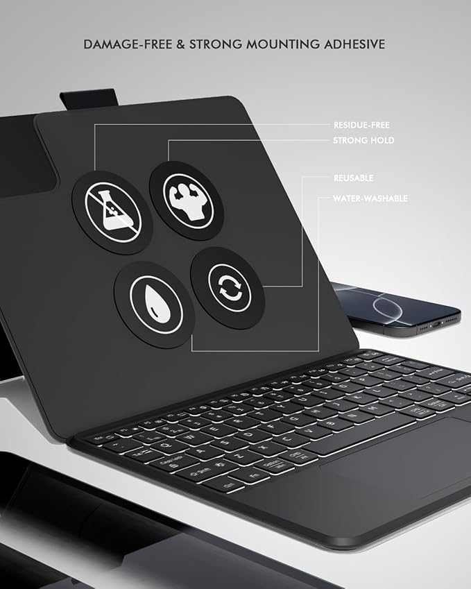 Universal Keyboard Case for 9-11 Inch Tablets, Bluetooth Detachable Keyboard for Android Tablets/iPads/Galaxy Tabs, Magnetic Backlit Keyboard with Washable Adhesive Mount & Any-Angle Stand & Trackpad