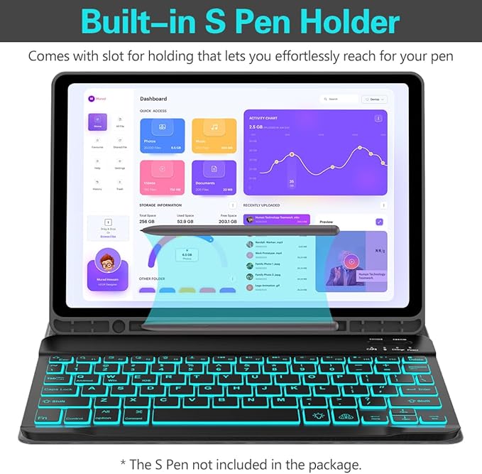 Galaxy Tab A9 Plus Case with Keyboard 5G 11 Inch 2023 (SM-X210/X216/X218), 7 Color Backlit Detachable Tablet Keyboard Cover with S Pen Holder for Samsung Galaxy Tab A9+ 11" (Black)