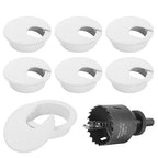 2" White Desk Grommet with Bi-Metal Hole Saw, JTemgle Plastic Cable Hole Cover Computer Table Cord Wire Organizer Caps, Desktop Cord Management for Home Office TV Stands Tabletops, 7 Pieces
