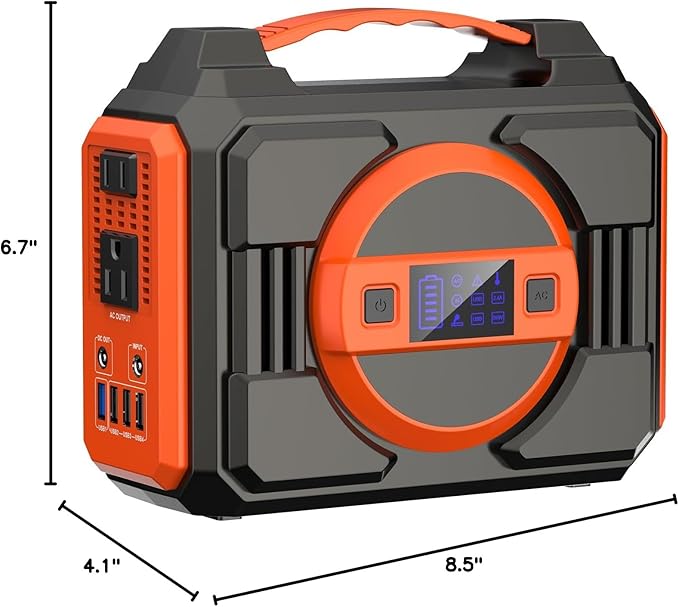 Portable Power Station Bank 300W Rated(600W Peak),220Wh Solar Powered Power Bank with 2 AC Outlet 110V Pure Sine Wave, 60000mAh Power Bank Lithium Battery Pack for Home Outdoor Camping Emergency