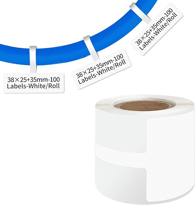 100 Pcs Cable Labels - Waterproof Wire Cord Label, Tear Resistant Wire Labels, Self Adhesive Cord Organizing Label, for Cable Management, Compatible with PUQU AQ20 Label Makers(White) 38x60mm