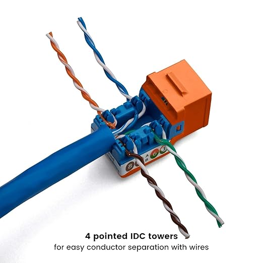 trueCABLE Cat6A Keystone Jack, Unshielded (UTP), 90 Degree Punch-Down, PoE++ (4PPoE), UL Listed, ETL Verified, ANSI/TIA Certified, Modular RJ45 Female, Orange, 12 Pack