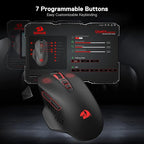 Redragon M656 Gainer Wireless Gaming Mouse, 4000 DPI 2.4Ghz Wireless Mouse w/ 5 DPI Levels, 7 Macro Buttons, Red LED Backlit & Pro Software/Drive Supported, for PC/Mac/Laptop