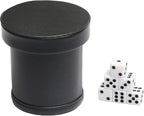 Leatherette Dice Cup with Lid, Includs 16mm Regular Dices, Red Felt Lining Dice Shaker Quiet for Playing Yahtzee/Farkle/Liars Dice/Board Game