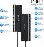 USB C Docking Station 3 Monitors USBC Hub Laptop Dual Monitor Multiport Adapter Dock Dongle,USBC to 2 HDMI,4K DisplayPort,PD Charging,Ethernet,7 USB-C/A Ports,SD/TF,Audio for Dell/HP/Lenovo(Black)