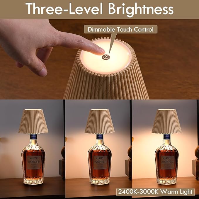 WILIT 2 Pack Wireless Bottle Lamp Shades for Table Lamps, 3 Level Brightness Bottle Lights for Liquor Bottles, Rechargeable Bar Signs for Home Bar,Table Decor for Living Room,Gifts Baskets for Women