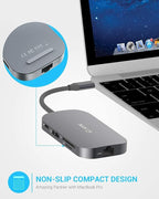 USB C Hub, 9-in-1 Type C Hub with Ethernet Port, 4K USB C to HDMI, 2 USB 3.0 Ports,1 USB 2.0 Port, USB-C Power Delivery, Portable for Mac Pro and Other Type C Laptops