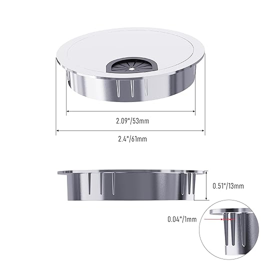 Desk Grommet 2-1/8 Inch 53mm, Zinc Alloy Computer Desk Wire Hole Cover, Office Desktop Cord Cable Hole Metal Ring, Bright Silver