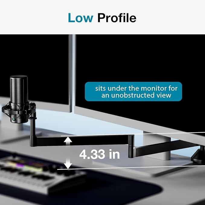 InnoGear Low Profile Mic Arm, 360° Rotatable Microphone Arm Stand Foldable Desk Mic Boom Arm for Fifine AM8 K669B Blue Yeti HyperX QuadCast SoloCast AT2020 and Other Mics