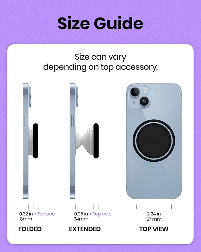 Solid Color Button Phone Grip – Minimalist Design, Durable and Lightweight, Grip and Stand for Smartphones (Purple, Magnetic Type)