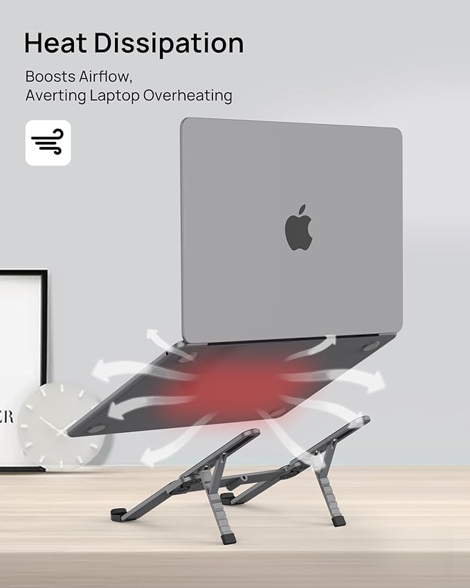 SODI [Ultra Compact] Foldable & Portable Laptop Stand for Desk, Lightweight Tablet Stand for Business Travel, Library, Cafe, 6 Level Height Ergonomic Aluminum Computer Holder for 10-16" Laptops