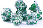 RULE DICE DND Metal Dice Set， D&D Dungeons and Dragons Dice, Cool Large Weighted 7 die Green Metal DND Dice Set, RPG MTG Role Playing Polyhedral Dice Set with D & D Gifts Box, D and D Dice Set
