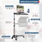 LEVO G2 V16 Mobile Laptop Stand Desk Rolling Cart with Phone Holder and Mouse Tray