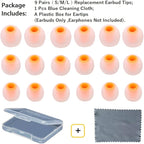 Earbuds Replacement Tips Silicone Earbud Tips Ear Gels Fit for Inner Hole from 3.8mm - 5.1mm Earphones 9 Pairs S/M/L Clear Orange