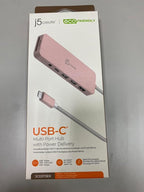 j5create USB-C Pink Multi-Port Hub with Power Delivery with 4K HDMI/2 USB-A 5Gbps/PD 100W Charging SD&Micro SD/3.5mm Audio | for MacBook/iPad Pro/iMac/Surface/XPS/Thinkpad/Galaxy/and More(JCD373ER)