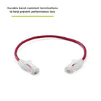 TRUECABLE Cat6 Component Rated Patch Cable, Unshielded (U/UTP), 1ft, Red, 28AWG Solid Copper, Snagless 10G High-Speed Ethernet Cable, PoE++ 4PPoE 100W, UL Listed, RoHS-3, 1 Pack