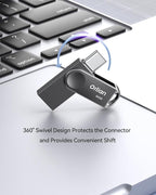 64GB USB C Flash Drive, Dual Drive USB 3.0 and Type C Thumb Drive Up to 110MB/s Read Metal Waterproof Swivel Design Portable for PC Laptop Tablet Android Smartphone iPhone 15 and More, Gray