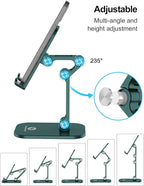 OCYCLONE Phone Stand, Adjustable Height and Angle Foldable Cell Phone Stand Holder for Desk, Taller iPhone Stand Compatible with 4.7"-13" Smartphones iPad Tablet, Green