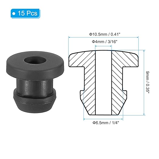 PATIKIL 6.5mm / 1/4 Inch Drill Hole,3/16 Inch ID Rubber Grommets, 15Pcs Top Hat Grommet for Wiring Eyelet Ring Gasket Automotive Firewall Cable Hole Plugs Wires Protection, Black