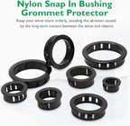 160 Pcs 6 Sizes Cable Snap-in Knockout Insulating Bushing Grommets Assortment Kit, 5/16, 3/8, 1/2, 5/8, 3/4, 1 Black Nylon Plastic Hole Grommets for Wiring, Wire Cord Hose Tubing Protector