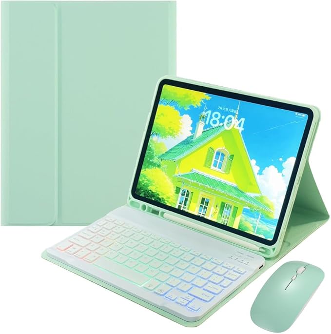 for iPad mini 7 (A17 Pro)/ iPad mini 6th 7th Generation Keyboard Case with Mouse and Rainbow Backlit Detachable Bluetooth Keyboard Cover,Mint Green