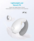 Ultra Open Ear Earbuds - Ergonomic Clip-On Earbuds, Small Bone Conduction Over-The-Ear Headphones with Waterproof Design, Perfect Running Headphones for Sports and Fitness, Velvet White