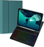 Keyboard Case for Galaxy Tab A8 10.5 Inch 2022, Slim Lightweight 7 Color Rainbow Backlight Detachable Magnetic Keyboard Cover with S Pen Holder,Teal