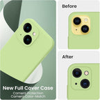 FireNova Designed for iPhone 14 Case, Silicone Upgraded [Camera Protection] Phone Case with [2 Screen Protectors], Soft Anti-Scratch Microfiber Lining Inside, 6.1 inch, Tea Green