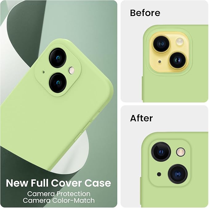 FireNova Designed for iPhone 14 Case, Silicone Upgraded [Camera Protection] Phone Case with [2 Screen Protectors], Soft Anti-Scratch Microfiber Lining Inside, 6.1 inch, Tea Green