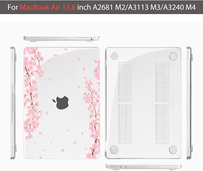 Teryeefi Compatible for MacBook Air 13.6 inch Case A3240 A3113 A2681 (2025 2024-2022 Release), Protective Plastic Hard Shell Cover for MacBook Air M2 M3 M4 13 inch, Pink Aakura A005