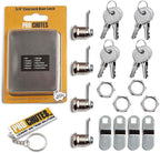 Cabinet Cam Lock - 5/8" Pack of 4 Cabinet Locks with Keys for RVs, Drawer Lock Including 4 Cylinder Round Face Tool Box Locks, 4 Straight & 4 Offset Cams, 4 Alike Keys with Bonus Key Chain