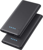 AONIMI [2 Pack] Portable Charger Power Bank 10000mAh,Ultra Slim Portable Phone Charger with Dual USB Outputs,Backup External Battery Pack Compatible with iPhone 15/14/13/12,Samsung etc-Black+Black