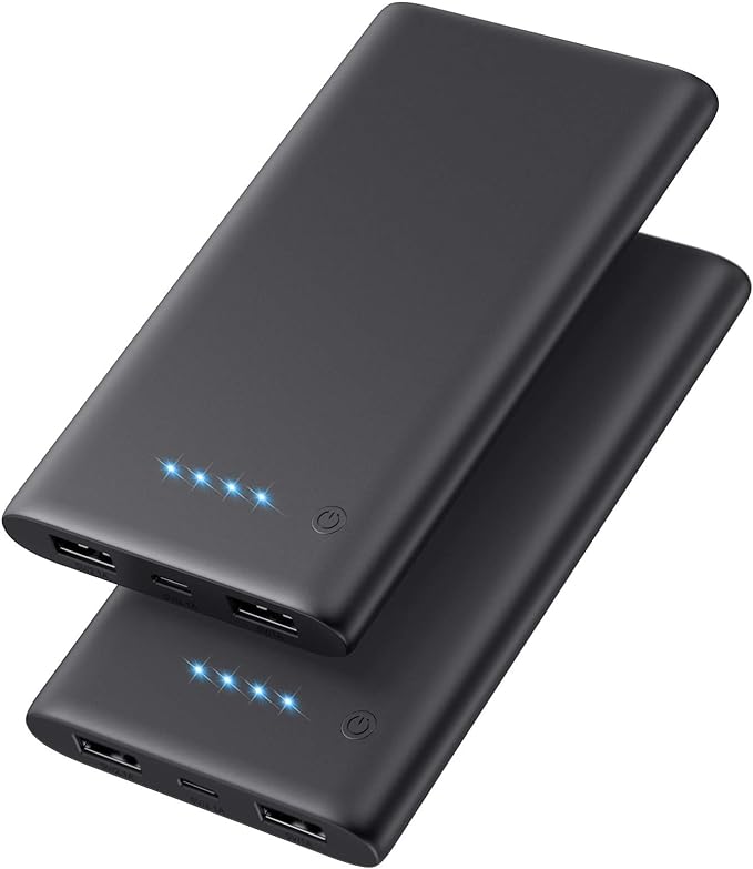 AONIMI [2 Pack] Portable Charger Power Bank 10000mAh,Ultra Slim Portable Phone Charger with Dual USB Outputs,Backup External Battery Pack Compatible with iPhone 15/14/13/12,Samsung etc-Black+Black