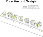 Silver Metal DND Dice, DNDND 7 PCS Heavy Flower Metallic D&D Dice Set with Gorgeous Gift Case for Dungeons and Dragon Tabletop Game (Matte Silver with Yellow Flower)