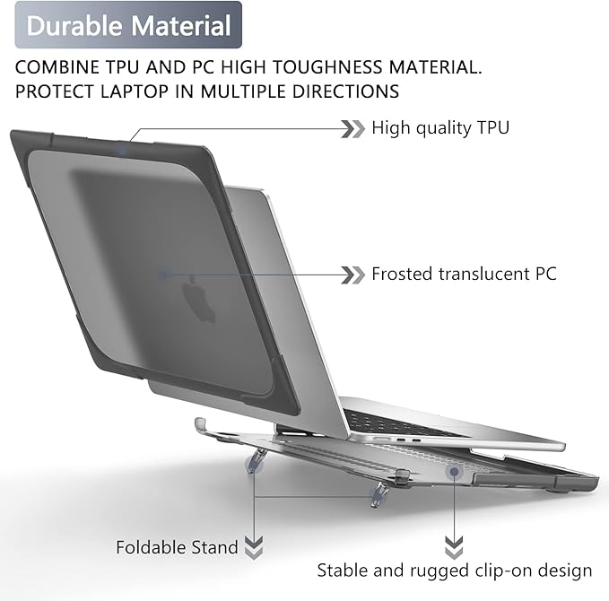 Batianda for M4 MacBook Air 13.6 inch Case 2025 2024 2022 Release Model A3240 A2681(M2) A3113(M3), Heavy Duty Shockproof Protective Hard Shell with Fold Kickstand & Keyboard Cover, Gray