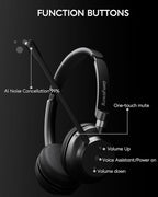 Wireless Headset with Mic for Work, Bluetooth 5.3, Advanced Noise Reduction Microphone, & HD Microphone & HiFi Stereo & Ultra Lightweight Comfortable Bluetooth Headphones for PC, Laptop, Phone,Zoom