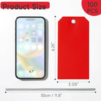 100 Plastic Shipping Tags - Red, 6 1/4" x 3 1/8", Waterproof, Durable, Reinforcement Hole, Stacking Labels for Equipment Parts