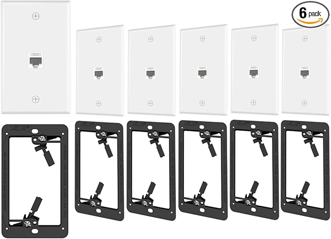 VCE 6-Pack Ethernet Wall Plate (UL-Listed), RJ45 CAT6 Wall Plate with Low Voltage Mounting Bracket 1 Gang, White