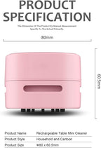 ODISTAR Desktop Vacuum Cleaner, Mini Table dust Sweeper Energy Saving,High Endurance up to 400 mins,360º Rotatable Design for Keyboard/Home/School/Office (Pink)