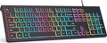 Wired Backlit Keyboard, Lighted Computer Keyboard with 8° Adjustable Stand, Ergonomic Design, Spill-Proof Keys, 5ft Cable, Compatible with Windows & Mac