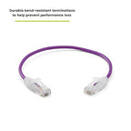 TRUECABLE Cat6 Component Rated Patch Cable, Unshielded (U/UTP), 1ft, Purple, 28AWG Solid Copper, Snagless 10G High-Speed Ethernet Cable, PoE++ 4PPoE 100W, UL Listed, RoHS-3, 1 Pack