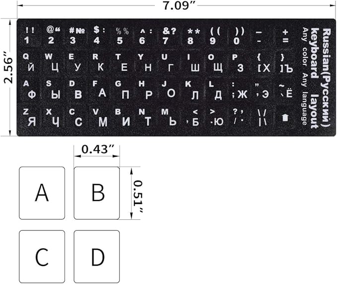 2PCS Russian Keyboard Stickers, Russian-Englsih Keyboard Letters Replacement Stickers White Font Black Background for PC Computer Laptop Notebook Desktop, Cyrillic Keyboard Alphabet Stickers